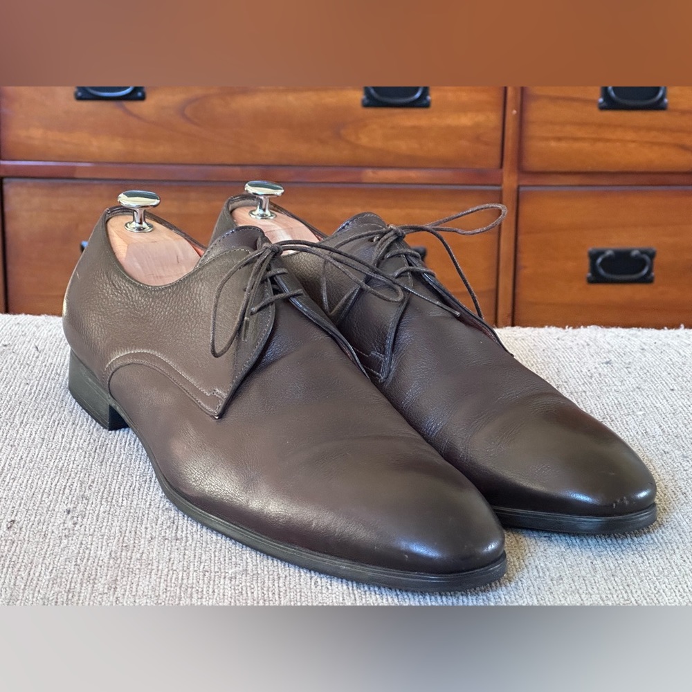 Santoni Plain Toe Brown Leather Men’s Oxford Dress Shoes Size 13 D - Picture 2 of 14